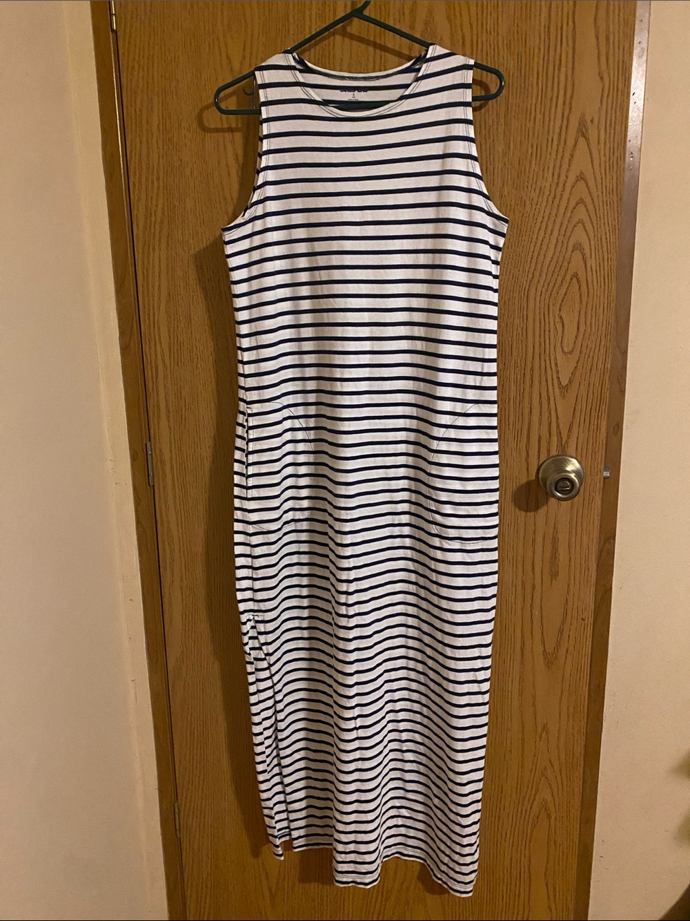Lands' End S. Sleeveless Striped Maxi Dress White & Black Nautical Fall Casual